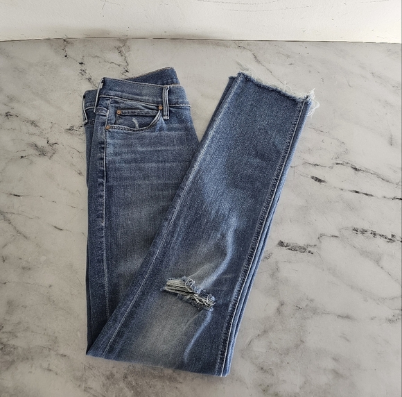 Mother The Mid Rise Dazzler Ankle Fray Blue Jeans 26 Preowned - Picture 4 of 8